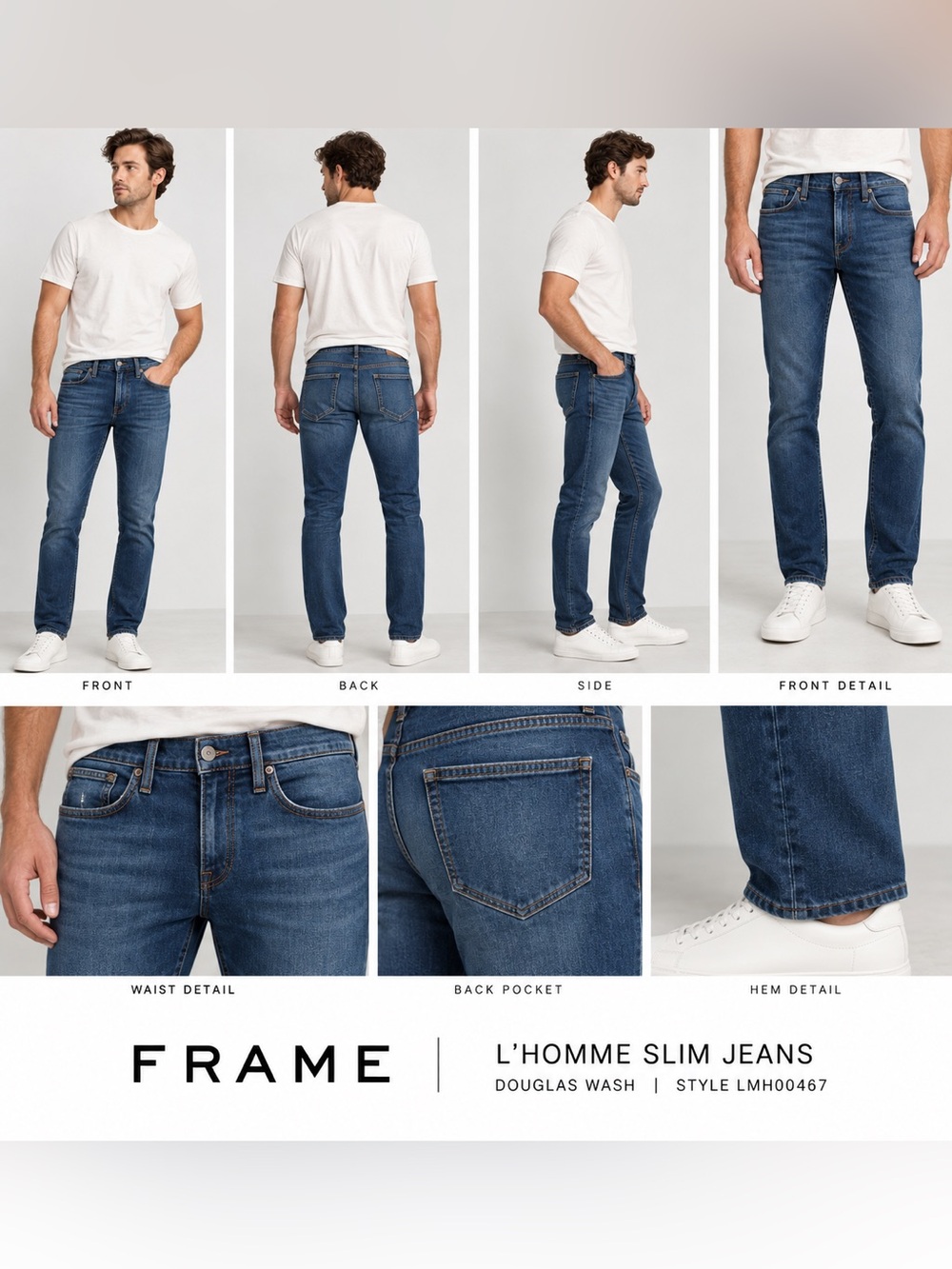 FRAME L’Homme Slim Jeans – Douglas Wash – Men’s Size 30 – Style LMH00467.